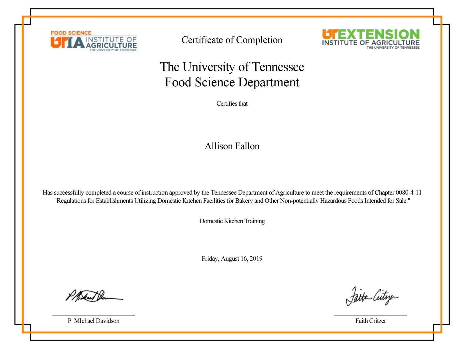 Expert Healty Confections Certificate